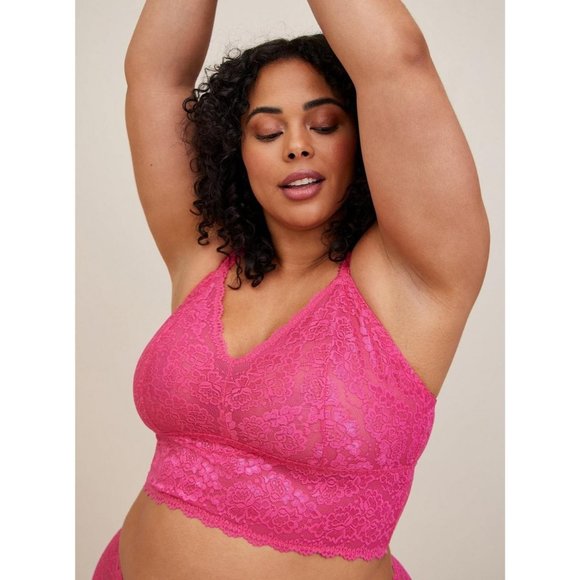 Torrid Lace Cropped NWT Sexy Bralette Adjustable Straps Cabaret/Hot Pink Medium - Picture 4 of 4